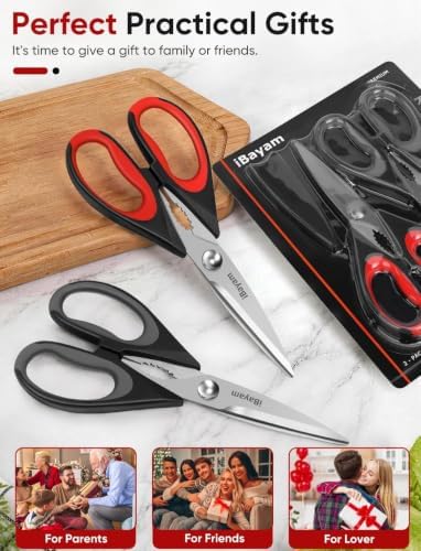 iBayam Kitchen Scissors Shears All Purpose Heavy Duty, Protective Sheath (Pack of 2)