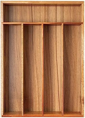 Besilord Silverware Organizer Kitchen Drawer Organizer Utensil Organizer Acacia Silverware Holder Cutlery Organizer in Drawer Flatware Organizer Tray(5 slots, Acacia