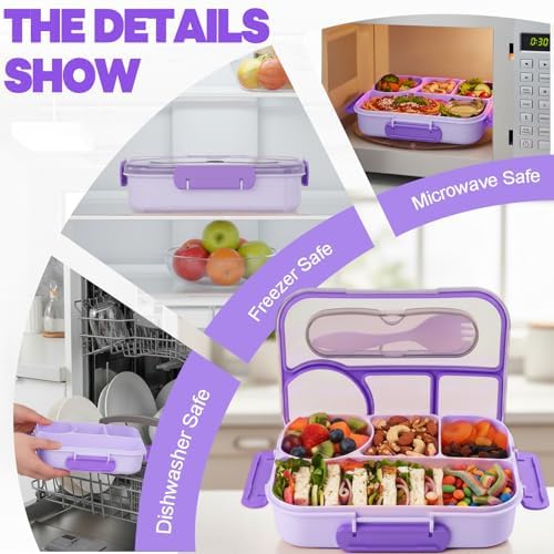 Bento Box for Adults, 4 Compartments Lunch Box, Lunch Containers, Purple