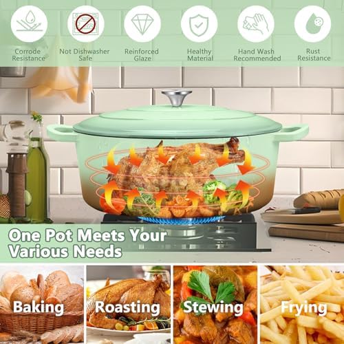 TeamFar 7QT Oval Dutch Oven, Enameled Cast Iron Dutch Oven Pot with Lid