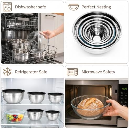 7PCS Mixing Bowls with Airtight Lids Set, Microwave-Safe Glass Mixing Bowl
