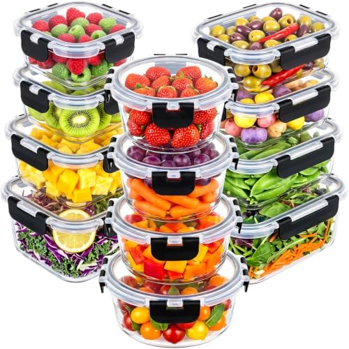 12 Pack Glass Food Storage Containers with Lids(Black)