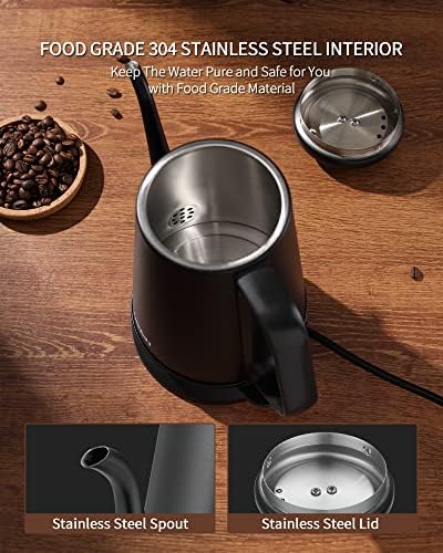 DmofwHi Gooseneck Electric Kettle(1.0L),1000W Electric Tea Kettle of 304 Stainless Steel,Auto Shut off,Water Kettle for Coffee and Tea -Matte Black