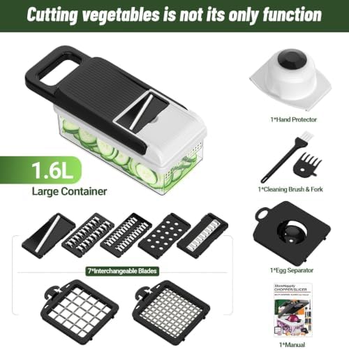 12-in-1 Vegetable Chopper 7 Blades, Veggie Cutter with Handle, Black/White