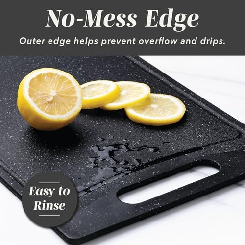 COOK WITH COLOR Non-Slip Cutting Board Set – Kitchen Essentials with Easy Grip Handle for Meat, Veggies, and Fruits, 3 Cutting Boards, Speckled Black