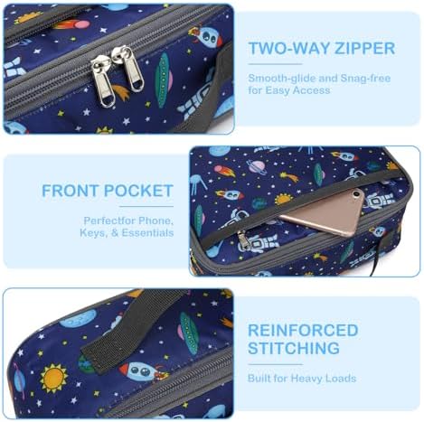 FlowFly Kids Lunch box Insulated Soft Bag Mini Cooler Back to School Thermal Meal Tote Kit for Girls, Boys, Astronaut