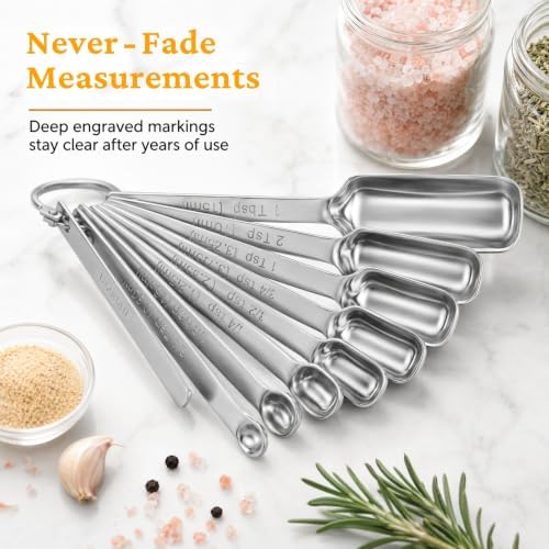 23 Pcs Stainless Steel Measuring Spoons Set with Leveler, Metal Round & Rectangular Spoons plus 5 Mini Teaspoons for Precise Cooking and Baking, Standard Sizes with Clear Engraved Markings
