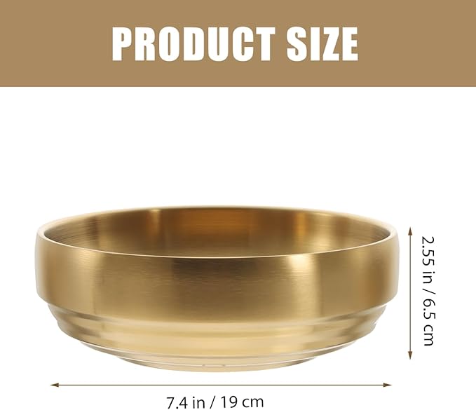 Stainless Steel Bowls 34oz - Large Gold Serving Bowl, Kitchen Decorative Golden Bowl for Salad, Mixing, Soup, Pasta, Fruit, Baking, Cereal, Desserts, Dishwasher Safe, 7.5 x 6.5 inch
