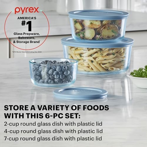 Pyrex Colors Tinted (6-Piece) Small/Medium Round Food Storage Containers