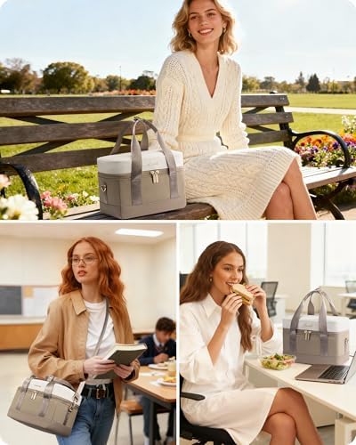 LOVEVOOK Insulated Lunch Bag for Women & Men - Cooler Lunch Tote and Lunch Box for Work and Travel, Khaki-beige