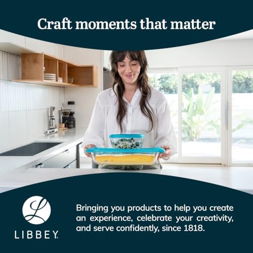 Libbey Baker’s Premium 4 Piece Glass Baking Dish Set, Multipurpose, Space Saving Casserole Dish with Lid Set, Baking Glassware for Potlucks, Leftovers