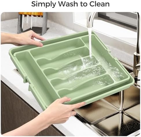 ukeetap Extra Large Expandable Silverware Organizer, Flatware Tray, Green