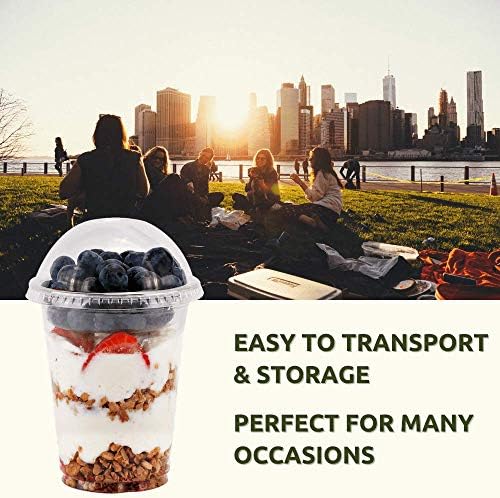 Aatriet 12 oz Clear Plastic Parfait Cups with Insert 3.25oz & Dome Lids No Hole - (50 Sets) Yogurt Fruit Parfait Cups for Kids, for Dips and Veggies, Take Away Breakfast and Snacks. No Leaking