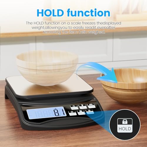 Food Scale, Digital Kitchen Scale with Large Panel, Weight Grams and Ounces for Baking Cooking and Meal Prep, 6 Units with Tare Function, 11lb 5kg/0.1g Batteries and USB Charging