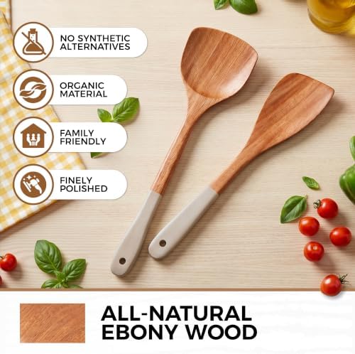 2Pcs Wooden Spatula for Cooking Kitchen Long Handle Spatula Set for Mother