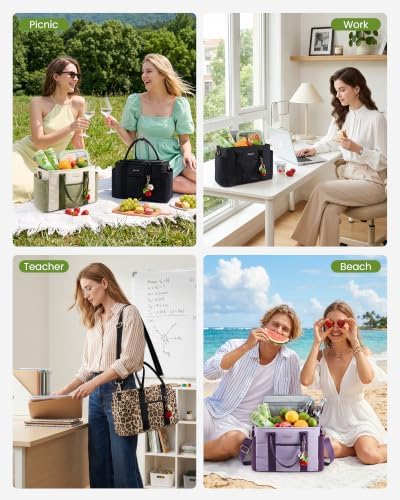 LOVEVOOK Insulated Lunch Bag Women, Puffer Adult Lunch Box for Women, Black