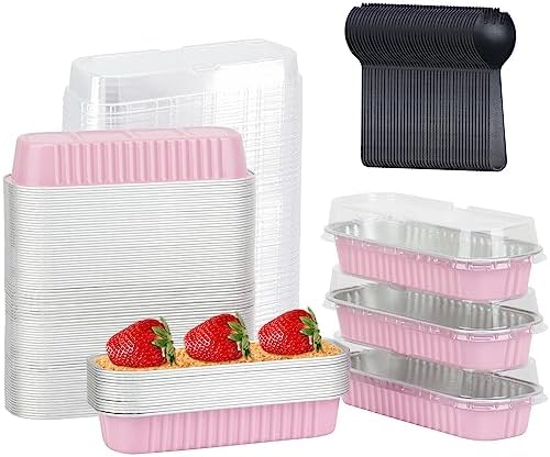 LNYZQUS Mini Loaf Pans with Lids 100 Pack, 6.8oz Rectangle Cake Tins