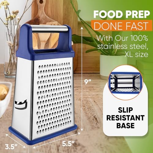 Spring Chef Stainless Steel XL Cheese Grater for Kitchen, Sapphire