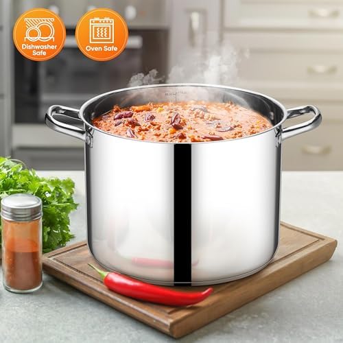 E-far 16 Quart Stainless Steel Pot, Induction Stockpot with Glass Lid