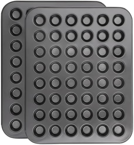 Beasea Nonstick Mini Muffin Pan 48 Cups, 2 Pack 48 Mini Small Tiny Cup Non Stick Muffin Baking Pan Tin Tray Carbon Steel Bakeware Individual Cupcake Baking Pan - Black