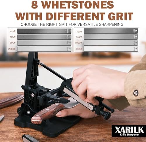 Portable Folding Adjustable Knife Sharpener – Includes 2 Diamond Sharpening Stone Sets (240#–2000# & 320#–3000#) for Pocket, Hunting, Kitchen & Serrated