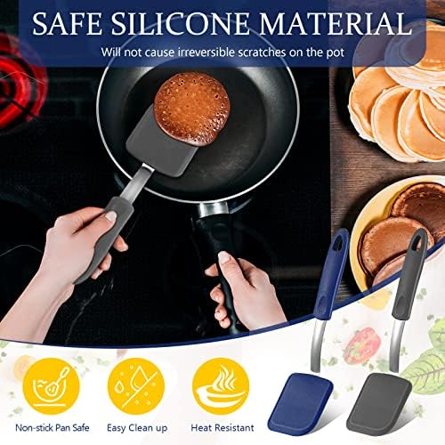2 Pcs Mini Silicone Cookie Brownie Spatula,Solid Flat,Gray, Blue
