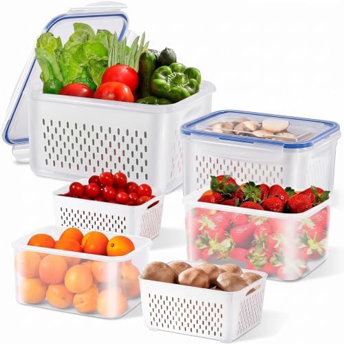 3pcs 4 in 1 Fruit Storage Containers for Fridge with Removable Colanders