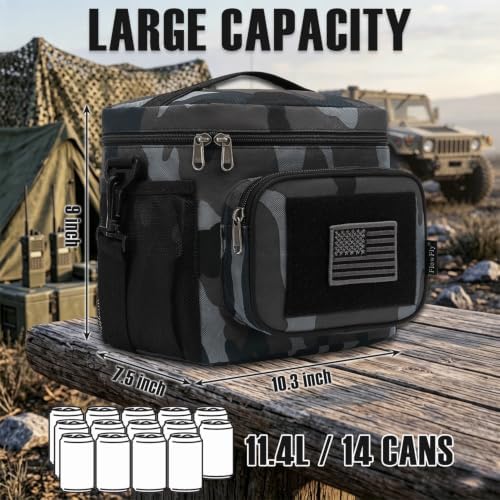 FlowFly Lunch Bag, Insulated Cooler, Thermal Lunch Box Tote with MOLLE/PALS Webbing, Adjustable Padded Shoulder Strap, for Tactical Men Women Adults and Boys Girls Kids (Black#Camo, Medium)