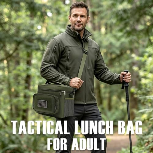FlowFly Tactical Lunch Bag Large Insulated Lunch Box Cooler Tote for Men, Women with MOLLE/PALS Webbing (Army#Green, Medium)