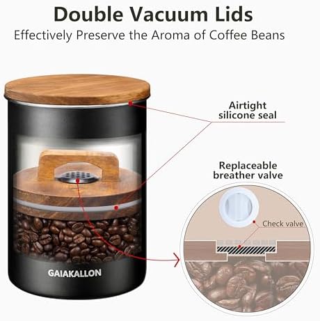 Vacuum Coffee Canister, Stainless Steel Airtight Canister for 16oz Coffee Beans, Coffee Bean Storage, 46 fl.oz