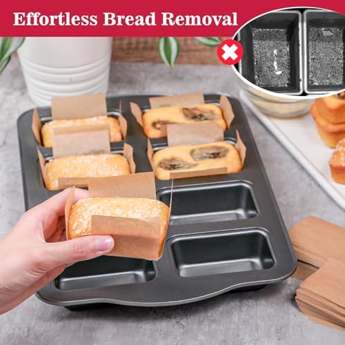 Webake 300pcs Unbleached Parchment Paper Mini Loaf Pan Liners Compatible with Wilton Mini Loaf Pan, Original Precut, Non Toxic Baking Paper for Banana Bread