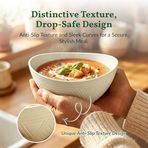 Homienly Wheat Straw Bowls 26 OZ Serving Bowls Oval Serving Dishes for Salad, Dinner, Cereal, Snack, Prep, Dessert Bowls Set Unbreakable Camping Bowls Microwave & Dishwasher Safe (6 PCS Grey Stone)