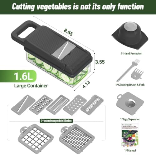 12-in-1 Vegetable Chopper 7 Blades, Veggie Cutter with Handle, Grey