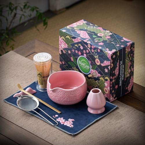 Buucup Matcha Whisk Set, Ceramic Matcha Kit with Bowl & Tools, Pink