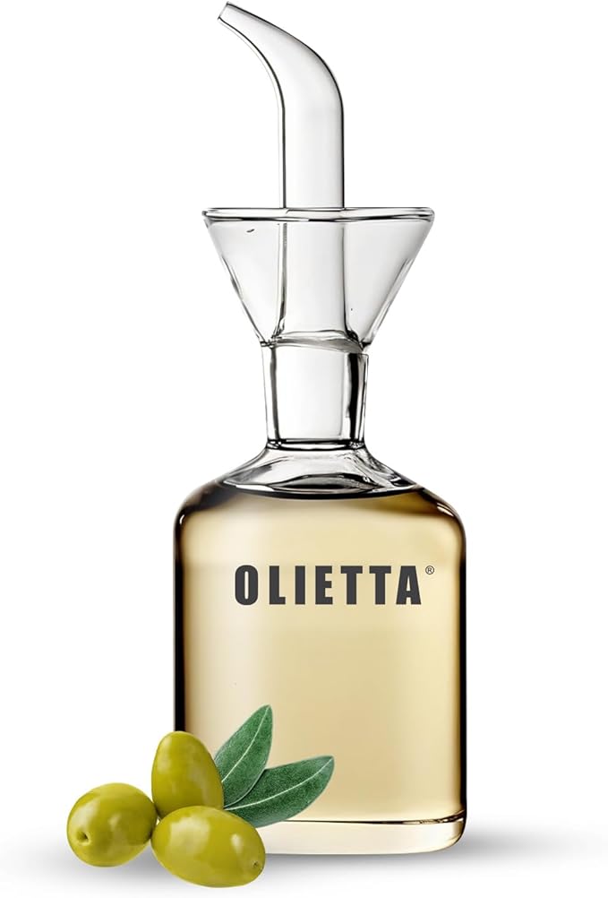 Olietta Olive Oil Dispenser Bottle Borosilicate Glass - 4.2 oz 125ml Non Drip Dispenser - Leak Proof Pourer Vinegar Drizzler Cruet - Easy Clean Drip Free Bottles for Kitchen