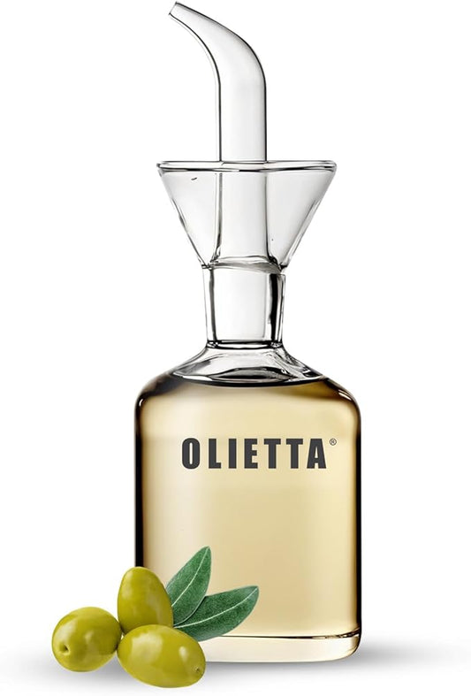 Olietta Olive Oil Dispenser Bottle Borosilicate Glass - 4.2 oz 125ml Non Drip Dispenser - Leak Proof Pourer Vinegar Drizzler Cruet - Easy Clean Drip Free Bottles for Kitchen