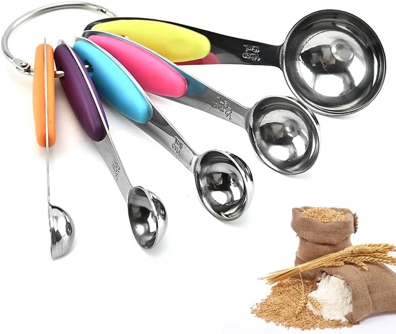 Fsdifly-Stainless Steel Measuring Spoons 5 Piece Stackable Set - Measuring Set for Cooking and Bakin (A)