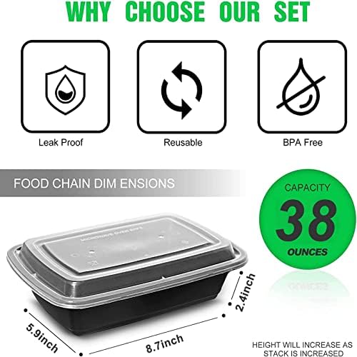 WGCC Meal Prep Containers [38OZ] Plastic Food Storage Containers With Lids,10-Pack Reusable To Go Containers, Disposable Food Prep Container, BPA-free, Stackable, Microwave/Dishwasher/Freezer Safe