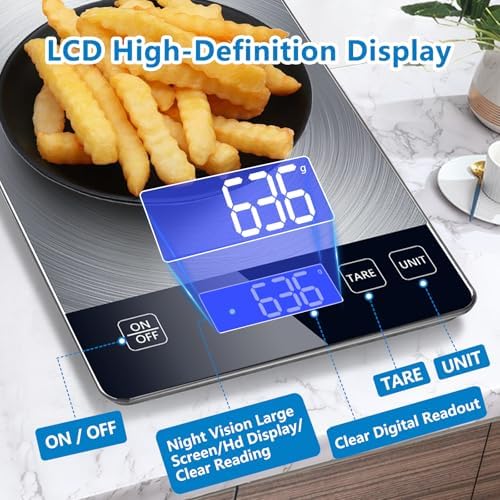 Food Kitchen Scale, Digital Food Scale 33lb Digital Kitchen Scale Precisely Measures Grams and Ounces for Meal Prep Baking and Cooking, 304 Stainless Steel Kitchen Scale LCD Display