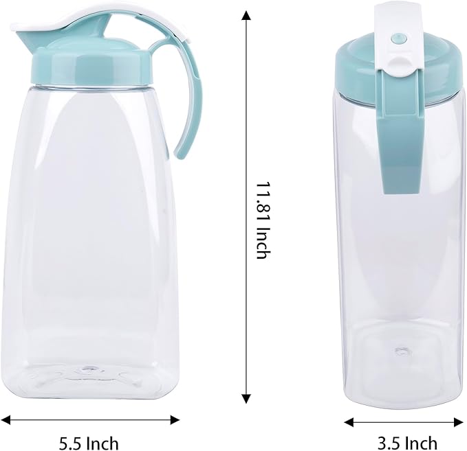 Frcctre 2 Pack Plastic Water Pitcher with Lid, 74 Oz Clear Airtight Beverage Pitcher Juice Container Water Carafe Fridge Jug for Juice, Coffee, Iced Tea, Lemonade, Heat Resistant & Shatter-proof