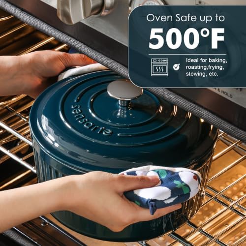 SENSARTE 5.5QT Enameled Cast Iron Dutch Oven Pot with Lid&Cotton Potholders