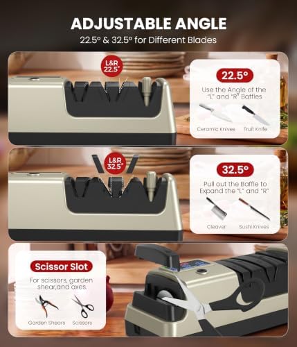 Newise Electric Knife Sharpener for Kitchen Knives, 3-Stage, Light Gold