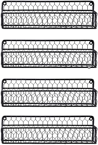 MyGift Black Chicken Wire Hanging Spice Rack for Wall Organize Seasoning and Condiment Jar Holder, Set of 4