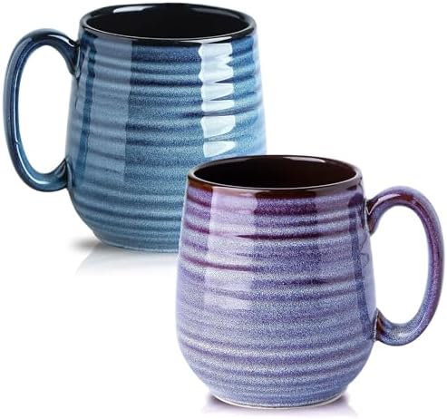 Hasense Large Coffee Mugs Set of 2, Ceramic 20 oz Coffee Cups for Office and Home, Modern Coffee Mug with Big Handle for Latte Coffee Tea Soup as Gifts, Dishwasher & Microwave Safe, Blue and Purple