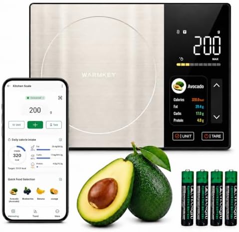 Smart Nutrition Food Scale with TFT Display & App, Calorie Counter & Nutrition Calculator, Tracks Protein, Carbs & Fat, 50 Built-in Foods, 24 Nutrients, 1g Digital Kitchen Scale for Meal Prep