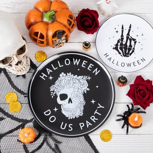 EjonirInjonir 150pcs Spooky Halloween Plates for Adult Party Black Plastic