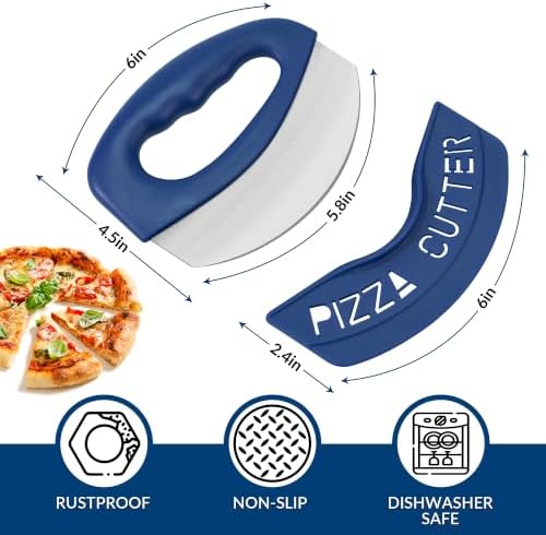 Pizza Cutter with Blade Cover Stainless Steel Upgrade Sharp Blade Dark Blue