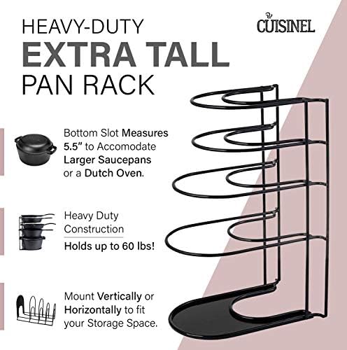 Cuisinel Pan Organizer for Cast Iron, Extra Large 5-Tier Rack, Black 15.4"