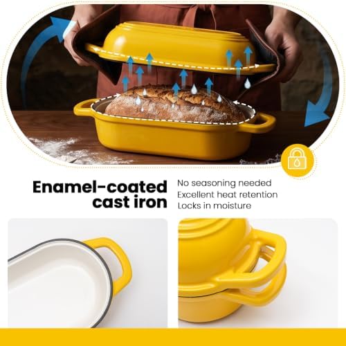 Oval Dutch Oven for Bread Baking,Enameled Cast Iron Bread Pan(4.1QT,Yellow)