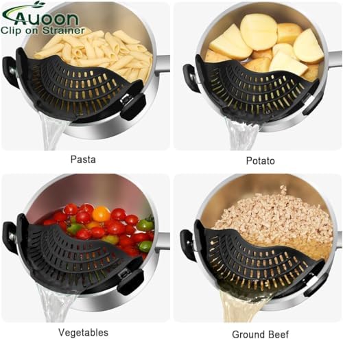 AUOON Clip On Strainer for Pots, 2Pack, Standard 8.86 x 3.55 in, BlackGreen